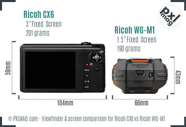 Ricoh CX6 vs Ricoh WG-M1 Screen and Viewfinder comparison