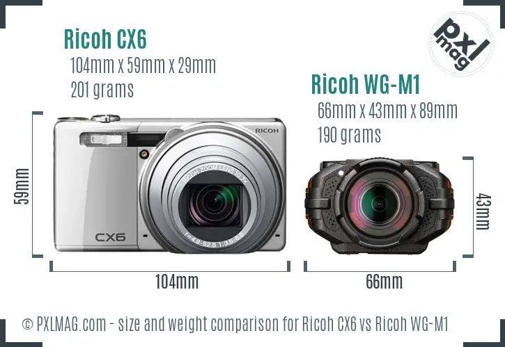 Ricoh CX6 vs Ricoh WG-M1 size comparison