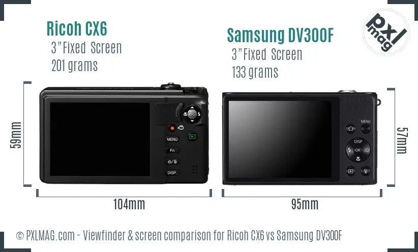 Ricoh CX6 vs Samsung DV300F Screen and Viewfinder comparison