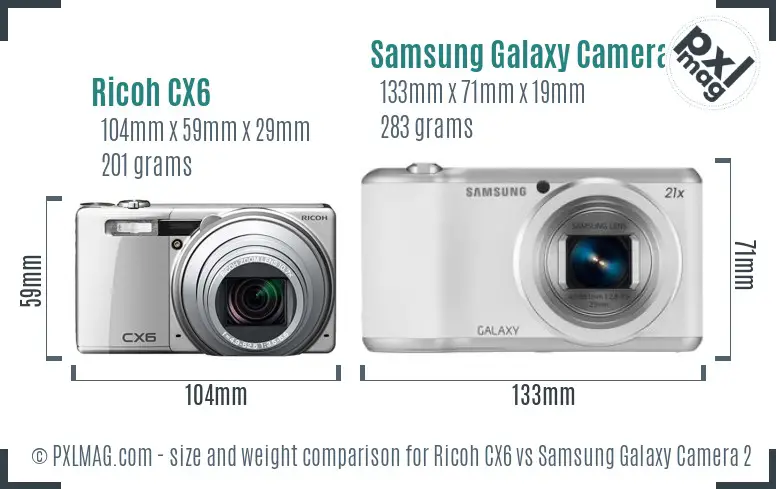 Ricoh CX6 vs Samsung Galaxy Camera 2 size comparison
