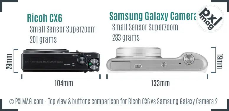 Ricoh CX6 vs Samsung Galaxy Camera 2 top view buttons comparison