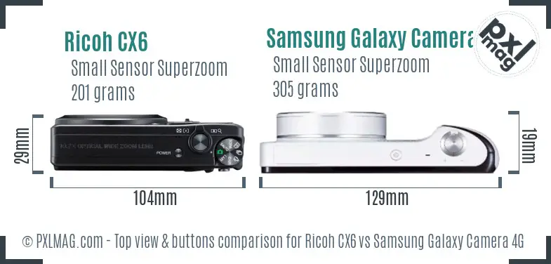 Ricoh CX6 vs Samsung Galaxy Camera 4G top view buttons comparison