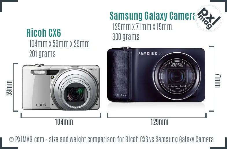Ricoh CX6 vs Samsung Galaxy Camera size comparison