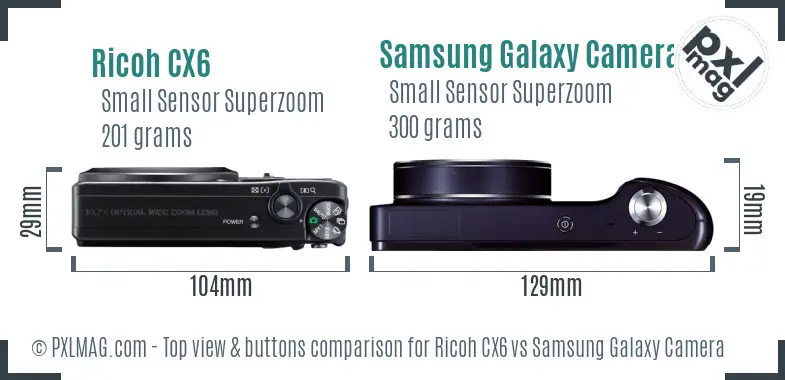 Ricoh CX6 vs Samsung Galaxy Camera top view buttons comparison