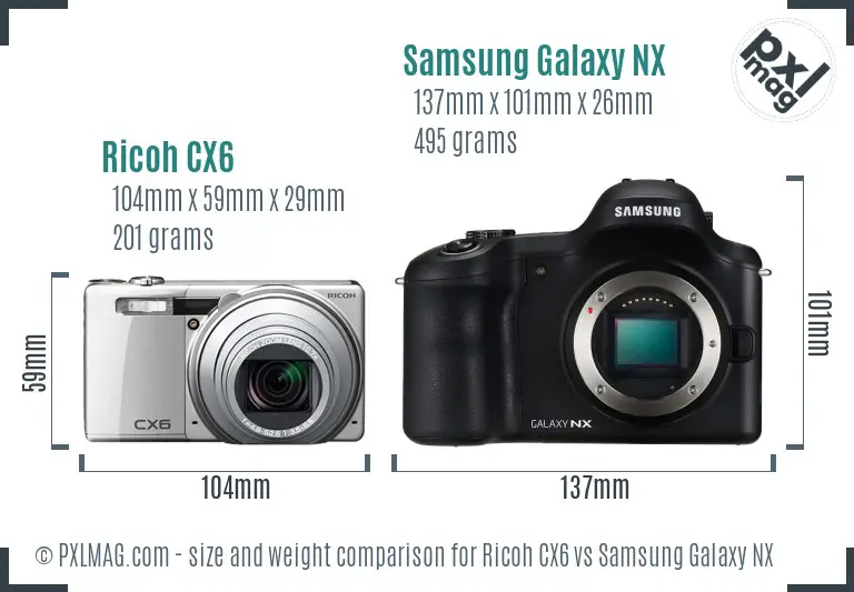 Ricoh CX6 vs Samsung Galaxy NX size comparison