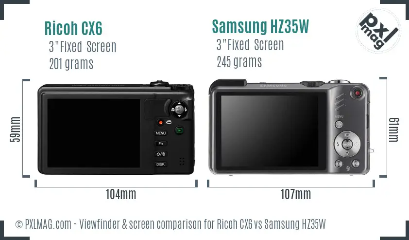 Ricoh CX6 vs Samsung HZ35W Screen and Viewfinder comparison