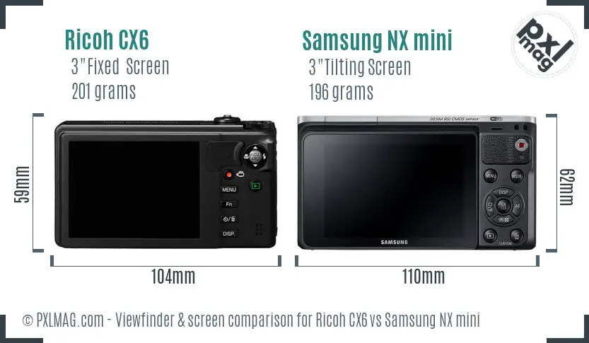 Ricoh CX6 vs Samsung NX mini Screen and Viewfinder comparison