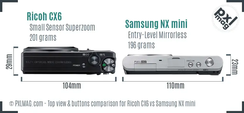 Ricoh CX6 vs Samsung NX mini top view buttons comparison