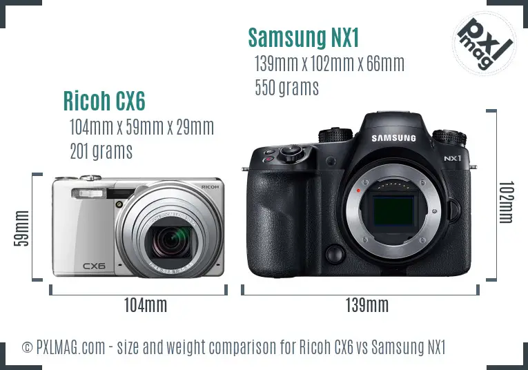 Ricoh CX6 vs Samsung NX1 size comparison