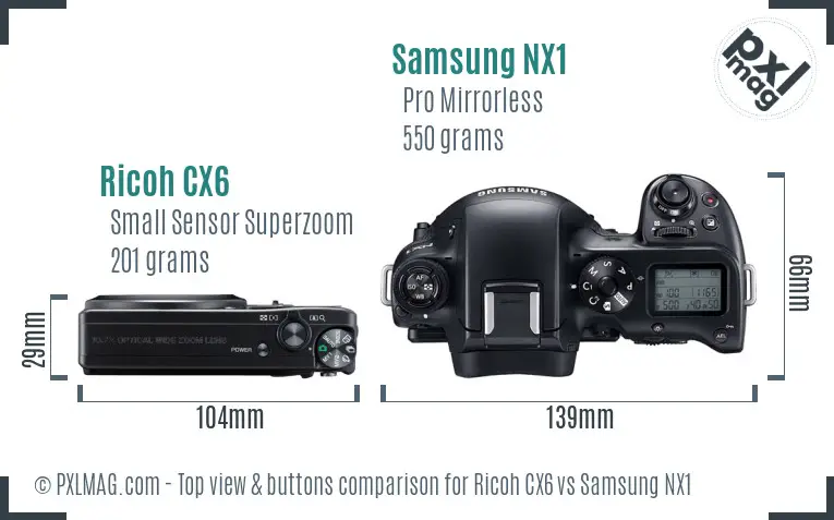 Ricoh CX6 vs Samsung NX1 top view buttons comparison