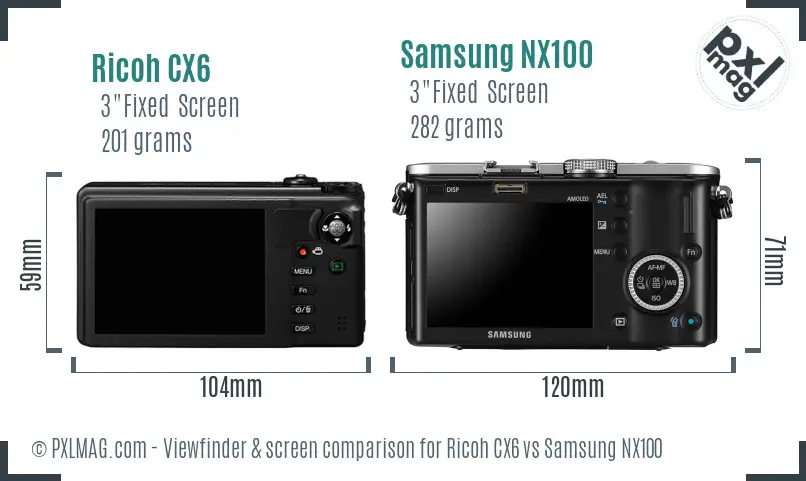 Ricoh CX6 vs Samsung NX100 Screen and Viewfinder comparison