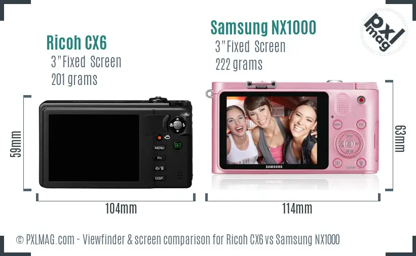 Ricoh CX6 vs Samsung NX1000 Screen and Viewfinder comparison