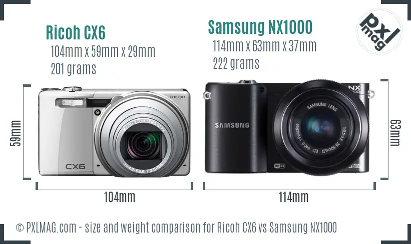 Ricoh CX6 vs Samsung NX1000 size comparison