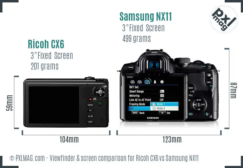 Ricoh CX6 vs Samsung NX11 Screen and Viewfinder comparison
