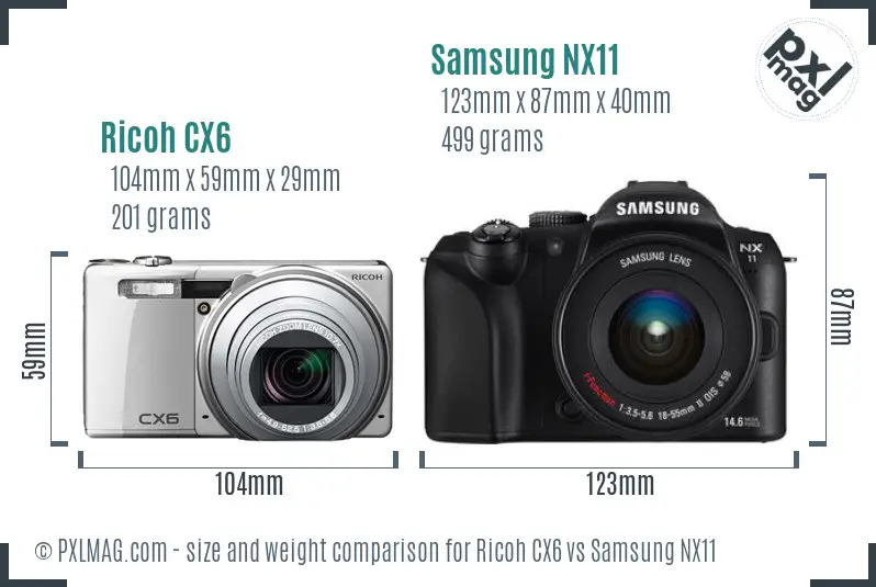 Ricoh CX6 vs Samsung NX11 size comparison