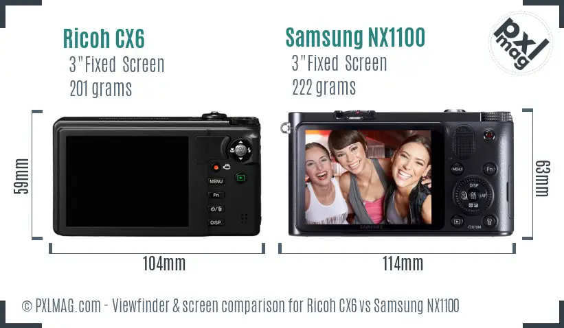 Ricoh CX6 vs Samsung NX1100 Screen and Viewfinder comparison