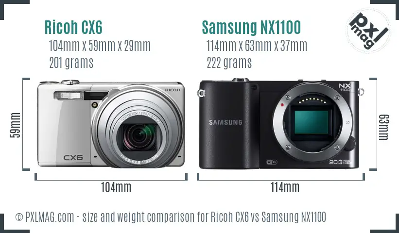 Ricoh CX6 vs Samsung NX1100 size comparison
