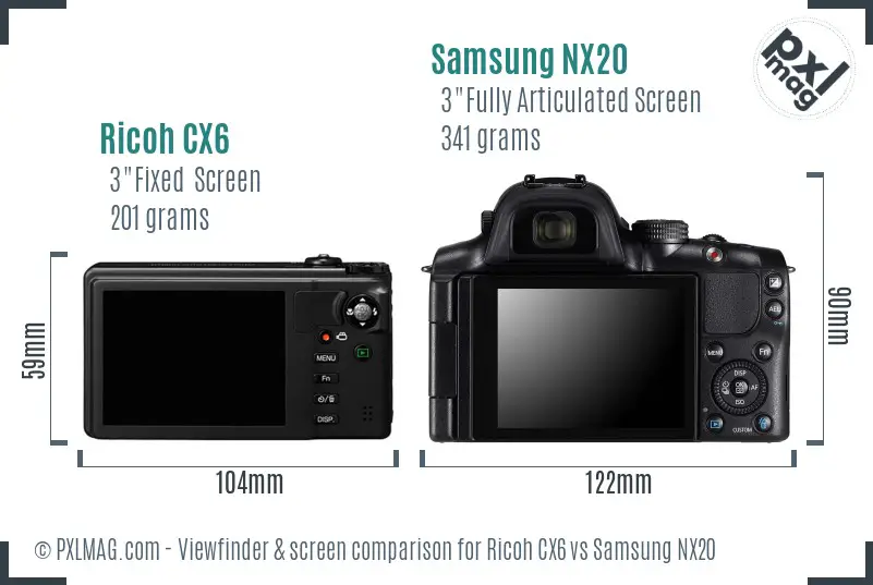 Ricoh CX6 vs Samsung NX20 Screen and Viewfinder comparison