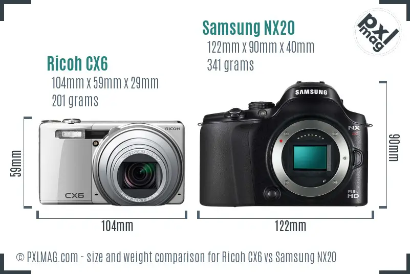 Ricoh CX6 vs Samsung NX20 size comparison