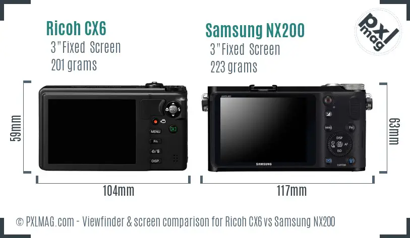 Ricoh CX6 vs Samsung NX200 Screen and Viewfinder comparison