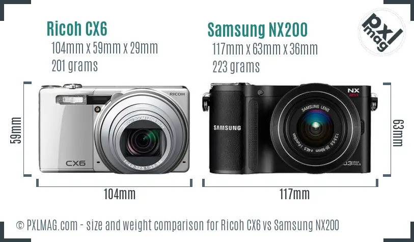 Ricoh CX6 vs Samsung NX200 size comparison