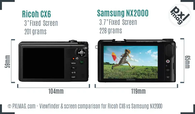 Ricoh CX6 vs Samsung NX2000 Screen and Viewfinder comparison
