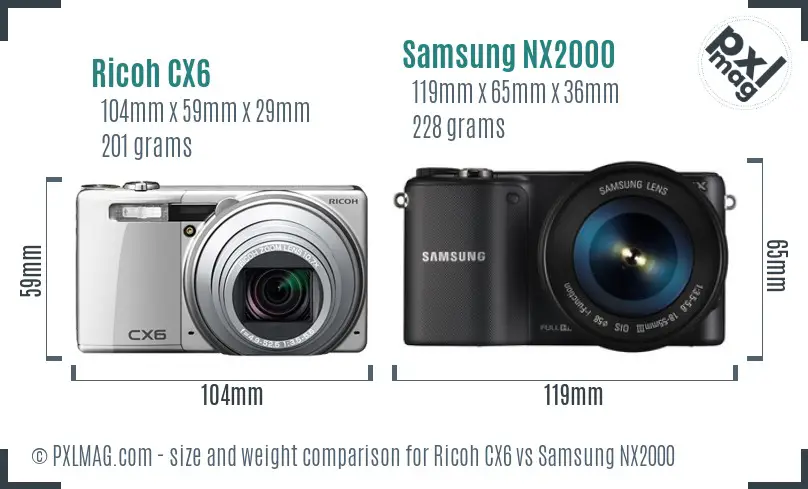 Ricoh CX6 vs Samsung NX2000 size comparison
