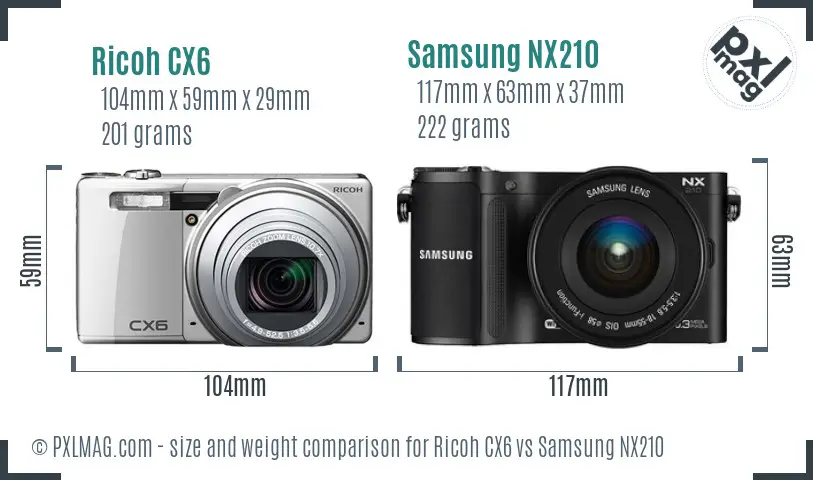 Ricoh CX6 vs Samsung NX210 size comparison