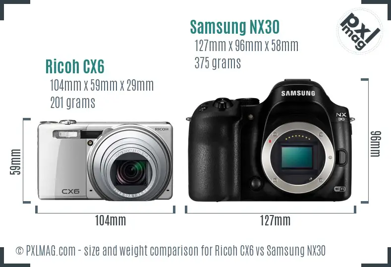 Ricoh CX6 vs Samsung NX30 size comparison