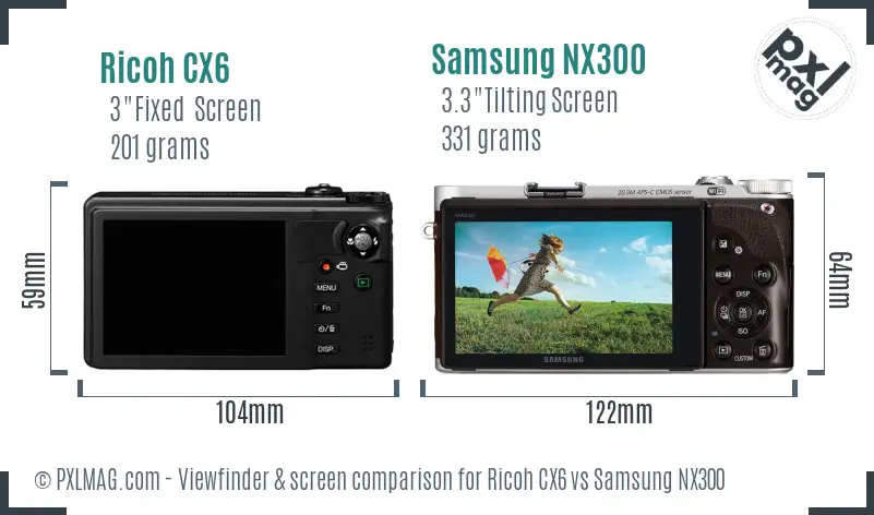 Ricoh CX6 vs Samsung NX300 Screen and Viewfinder comparison