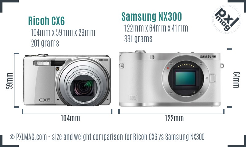 Ricoh CX6 vs Samsung NX300 size comparison
