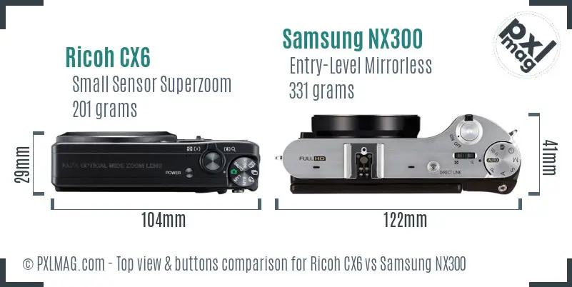 Ricoh CX6 vs Samsung NX300 top view buttons comparison