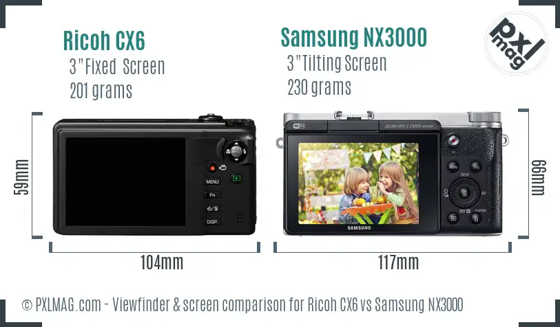 Ricoh CX6 vs Samsung NX3000 Screen and Viewfinder comparison