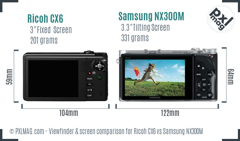 Ricoh CX6 vs Samsung NX300M Screen and Viewfinder comparison