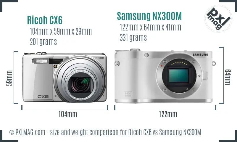 Ricoh CX6 vs Samsung NX300M size comparison