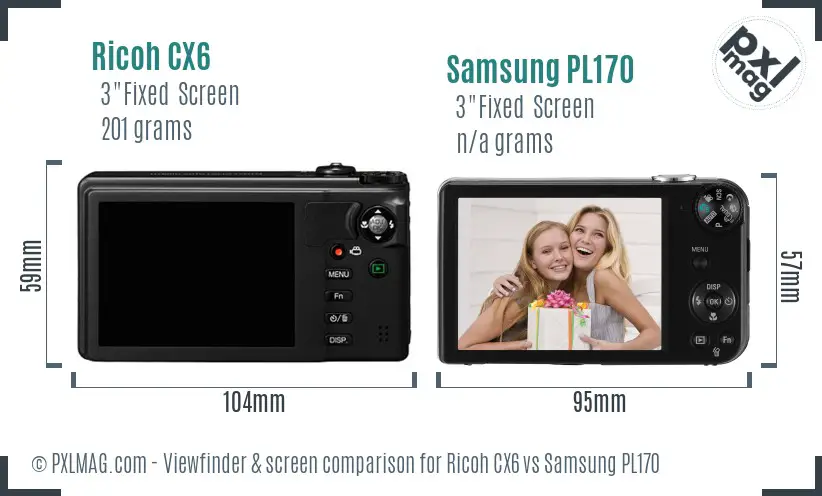 Ricoh CX6 vs Samsung PL170 Screen and Viewfinder comparison