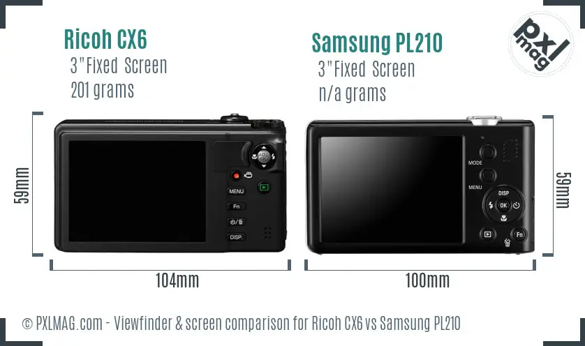 Ricoh CX6 vs Samsung PL210 Screen and Viewfinder comparison