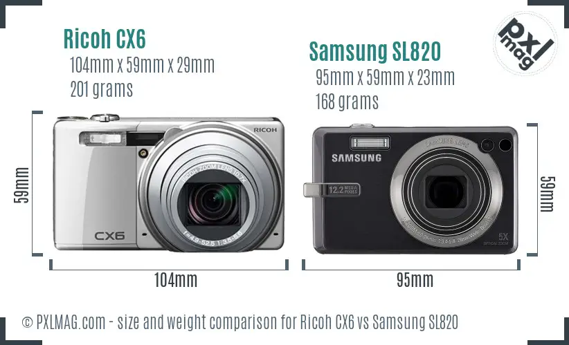 Ricoh CX6 vs Samsung SL820 size comparison