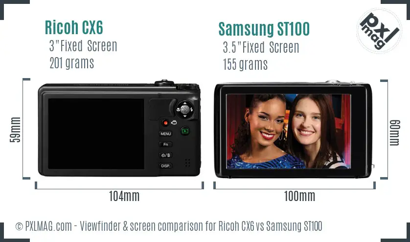 Ricoh CX6 vs Samsung ST100 Screen and Viewfinder comparison