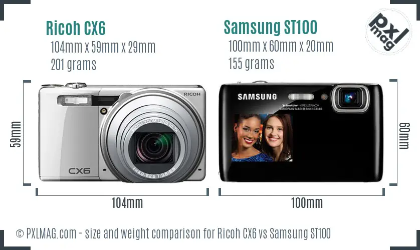 Ricoh CX6 vs Samsung ST100 size comparison