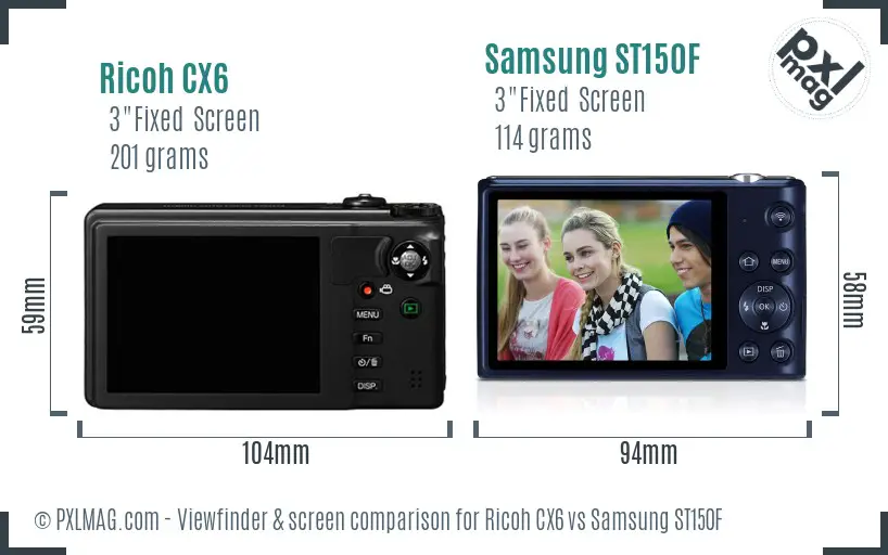 Ricoh CX6 vs Samsung ST150F Screen and Viewfinder comparison