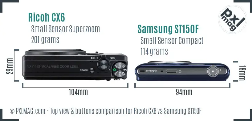 Ricoh CX6 vs Samsung ST150F top view buttons comparison