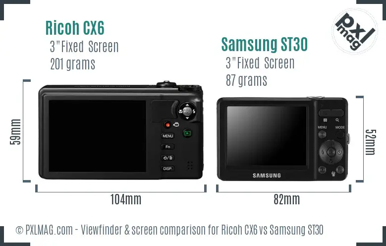 Ricoh CX6 vs Samsung ST30 Screen and Viewfinder comparison