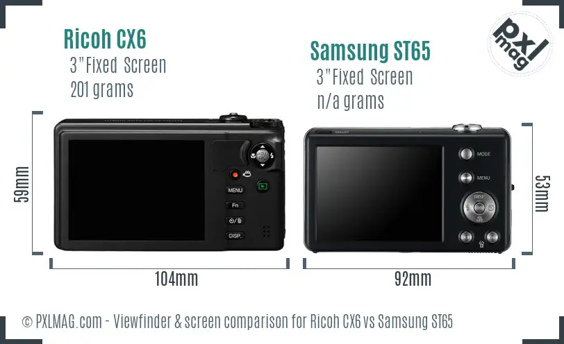Ricoh CX6 vs Samsung ST65 Screen and Viewfinder comparison Ricoh CX6 vs Samsung ST65 Screen and Viewfinder comparison