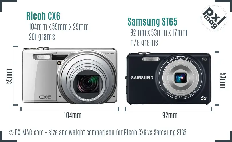 Ricoh CX6 vs Samsung ST65 size comparison Ricoh CX6 vs Samsung ST65 size comparison
