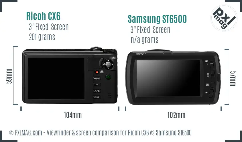 Ricoh CX6 vs Samsung ST6500 Screen and Viewfinder comparison