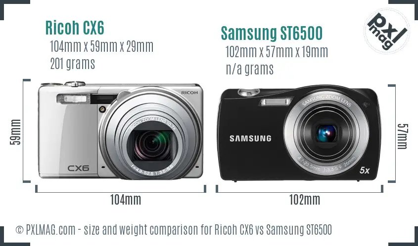 Ricoh CX6 vs Samsung ST6500 size comparison