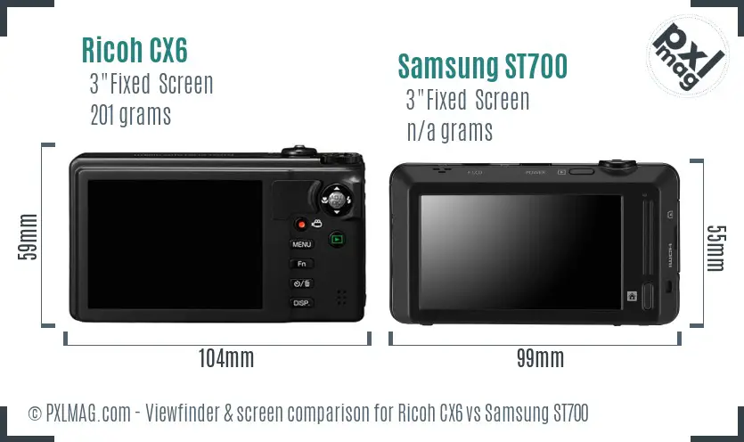 Ricoh CX6 vs Samsung ST700 Screen and Viewfinder comparison