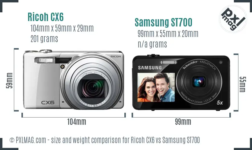 Ricoh CX6 vs Samsung ST700 size comparison