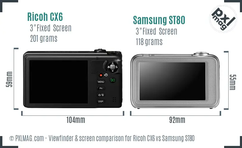 Ricoh CX6 vs Samsung ST80 Screen and Viewfinder comparison